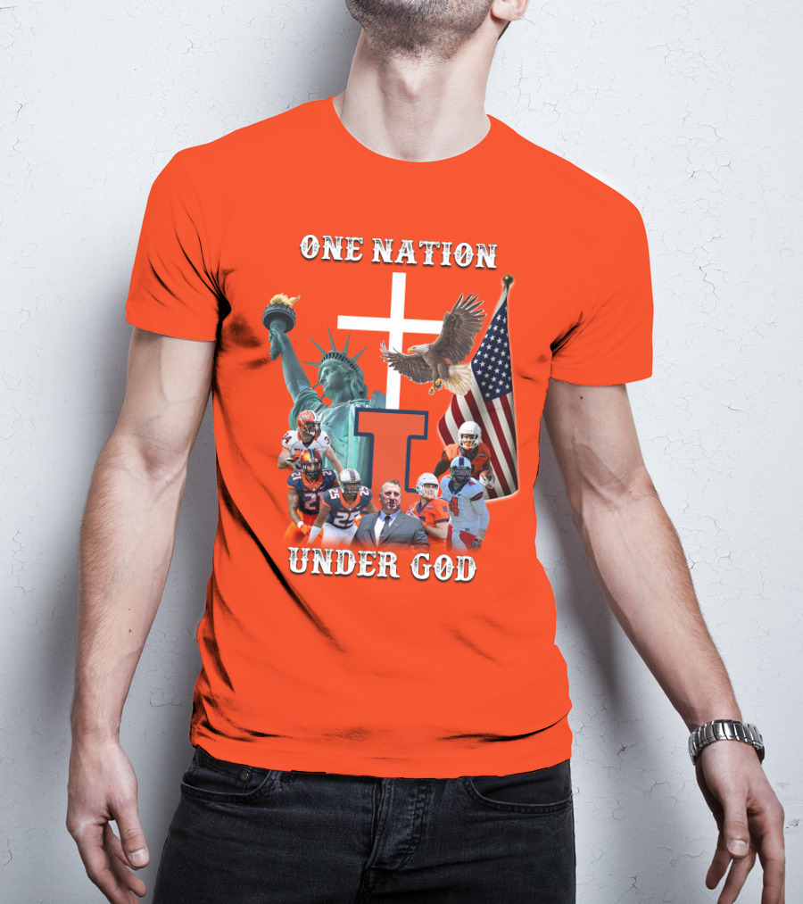 One Nation Under God Statue Of Liberty American Flag Football Team T-Shirt
