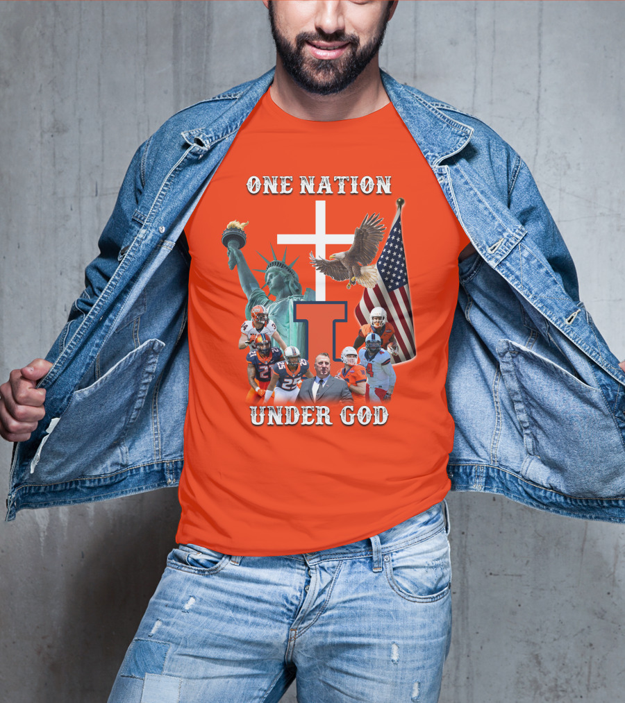 One Nation Under God Statue Of Liberty American Flag Football Team T-Shirt