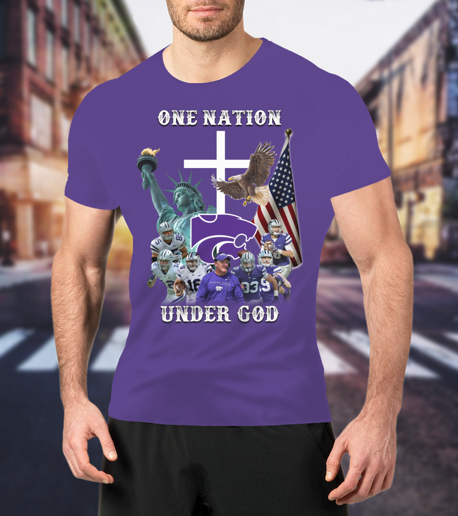 KSW Nation One Nation Under God Statue Of Liberty Cross American Flag Eagle Football T-Shirt