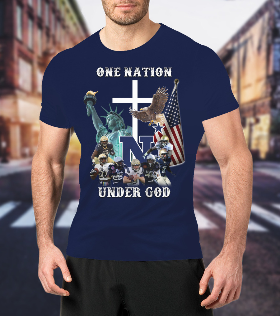 NM One Nation Under God Navy Football Statue Liberty American Flag Eagle T-Shirt