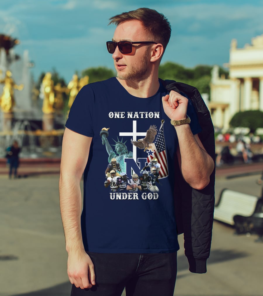 NM One Nation Under God Navy Football Statue Liberty American Flag Eagle T-Shirt
