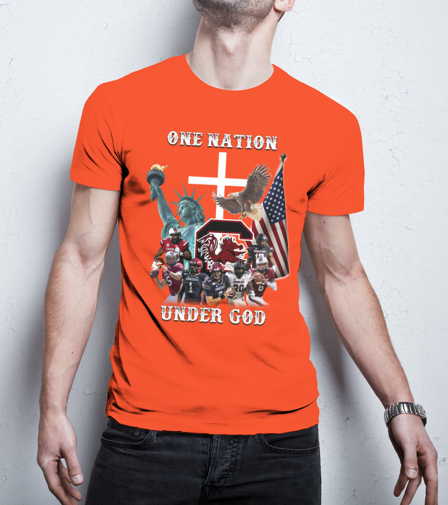 One Nation Under God South Carolina Gamecocks Football Liberty American Flag Eagle T-Shirt