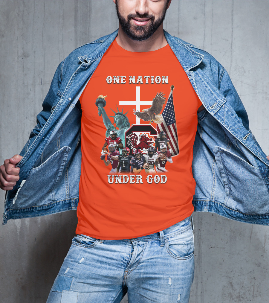 One Nation Under God South Carolina Gamecocks Football Liberty American Flag Eagle T-Shirt