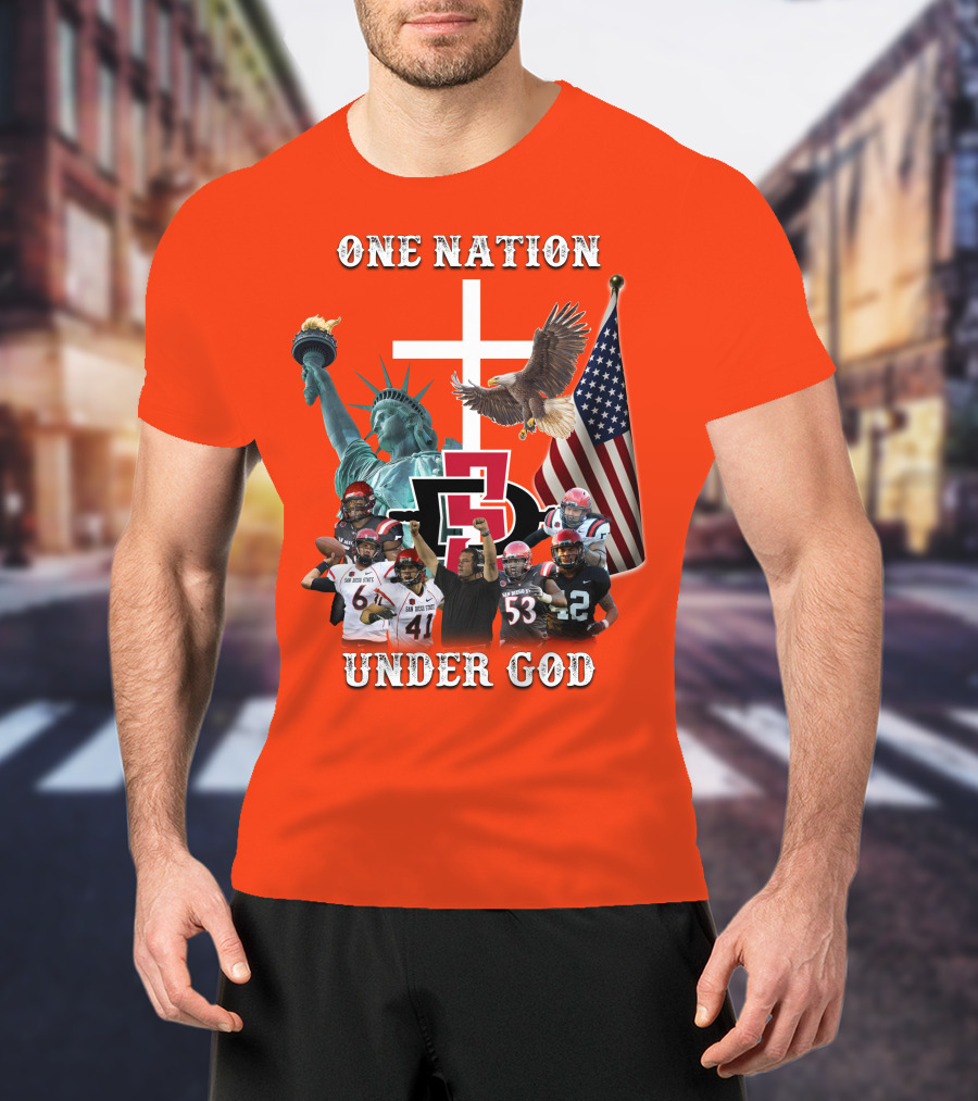 SDSA One Nation Under God Coach Statue Liberty Flag Eagle Football T-Shirt