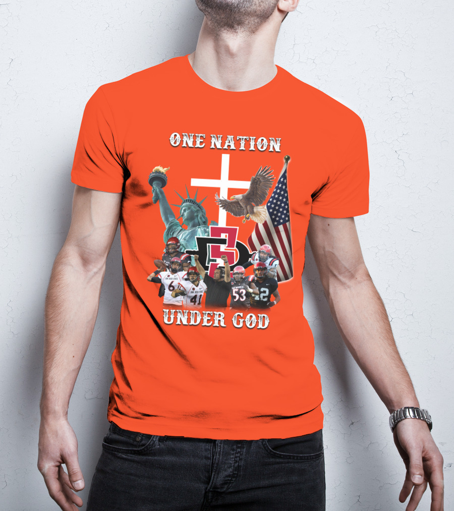 SDSA One Nation Under God Coach Statue Liberty Flag Eagle Football T-Shirt
