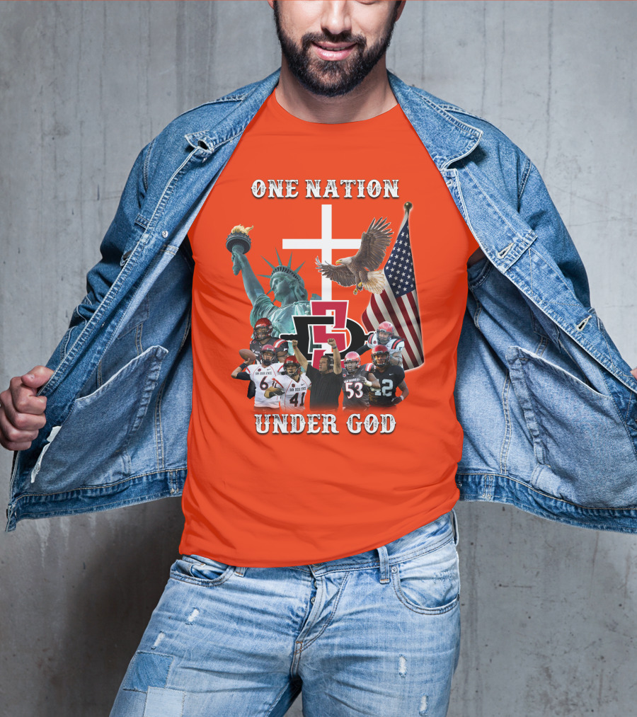 SDSA One Nation Under God Coach Statue Liberty Flag Eagle Football T-Shirt