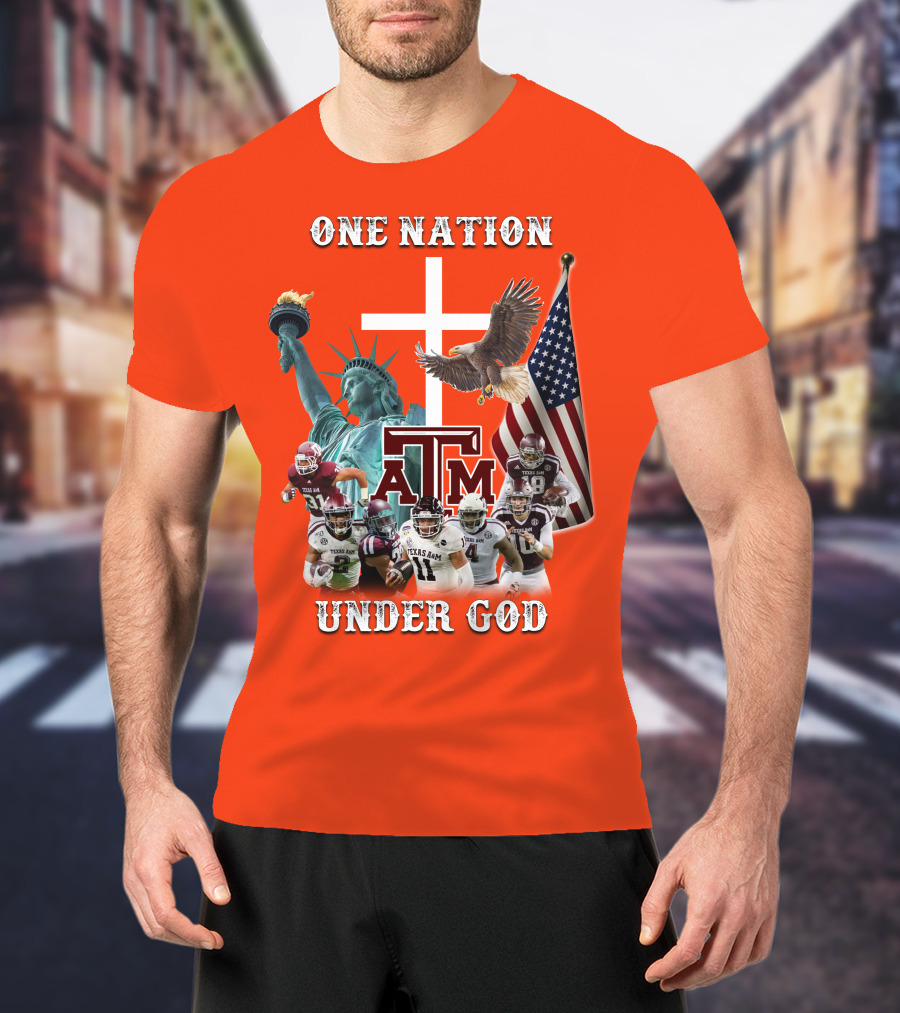 One Nation Under God Texas A&M Football Statue Of Liberty Bald Eagle American Flag T-Shirt