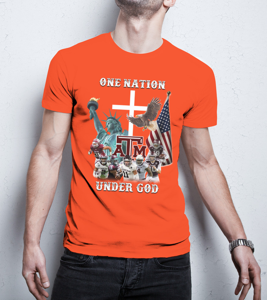 One Nation Under God Texas A&M Football Statue Of Liberty Bald Eagle American Flag T-Shirt