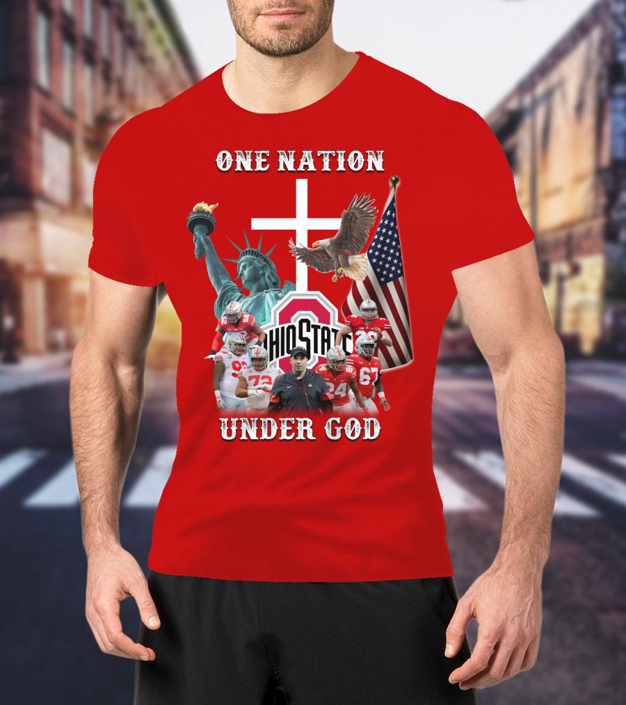 Ohio State Buckeyes One Nation Under God Coach And Players With American Symbols T-Shirt