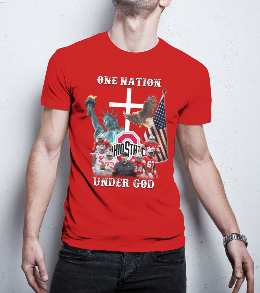 Ohio State Buckeyes One Nation Under God Coach And Players With American Symbols T-Shirt