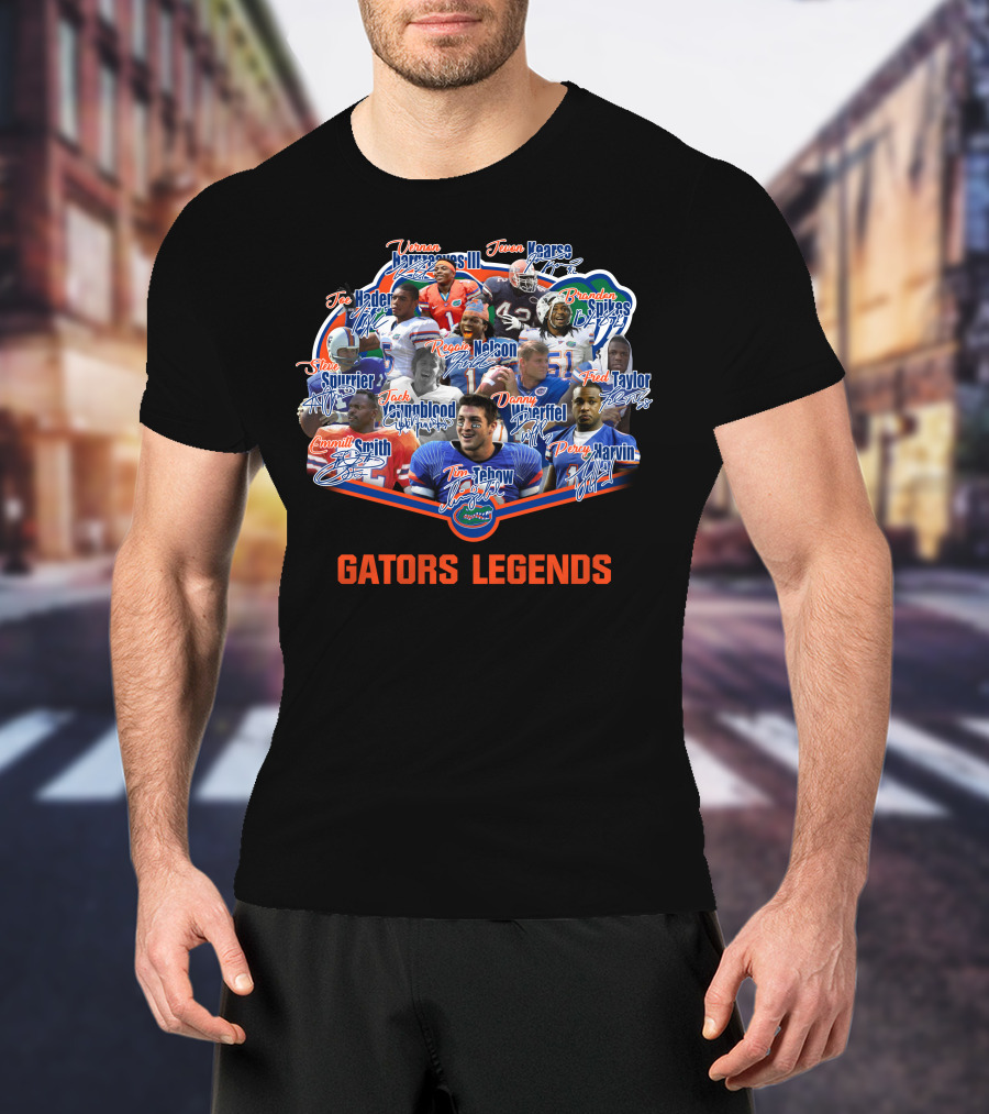 Florida Gators Legends Tim Tebow Emmitt Smith Jevon Kearse Percy Harvin Danny Wuerffel T-Shirt