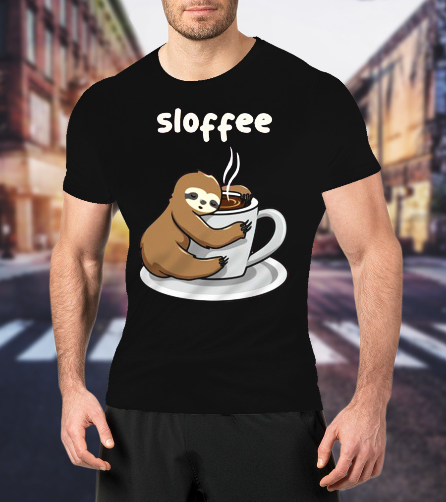 Sloffee Sloth Hugging Coffee Cup T-Shirt