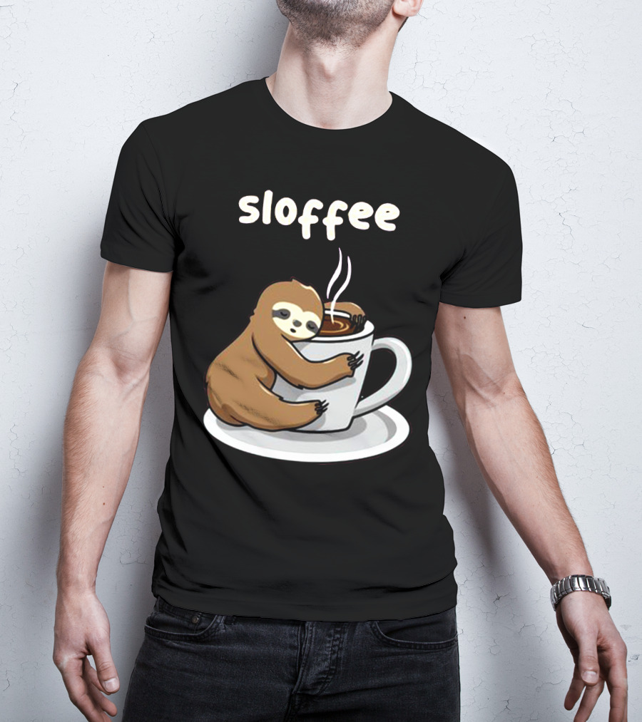Sloffee Sloth Hugging Coffee Cup T-Shirt