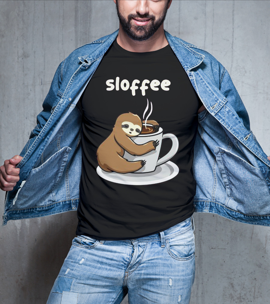 Sloffee Sloth Hugging Coffee Cup T-Shirt