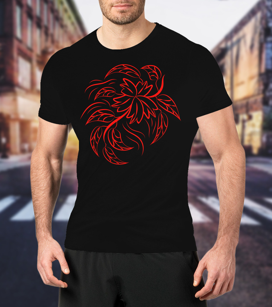 Pr 322 Red Tribal Leaf T-Shirt