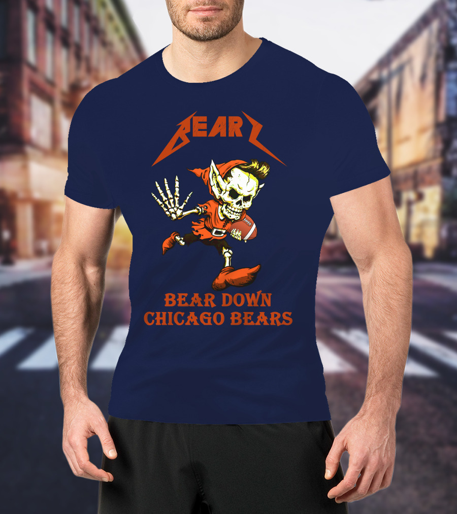 Bear Down Chicago Bears H101 Skeleton Football Player T-Shirt
