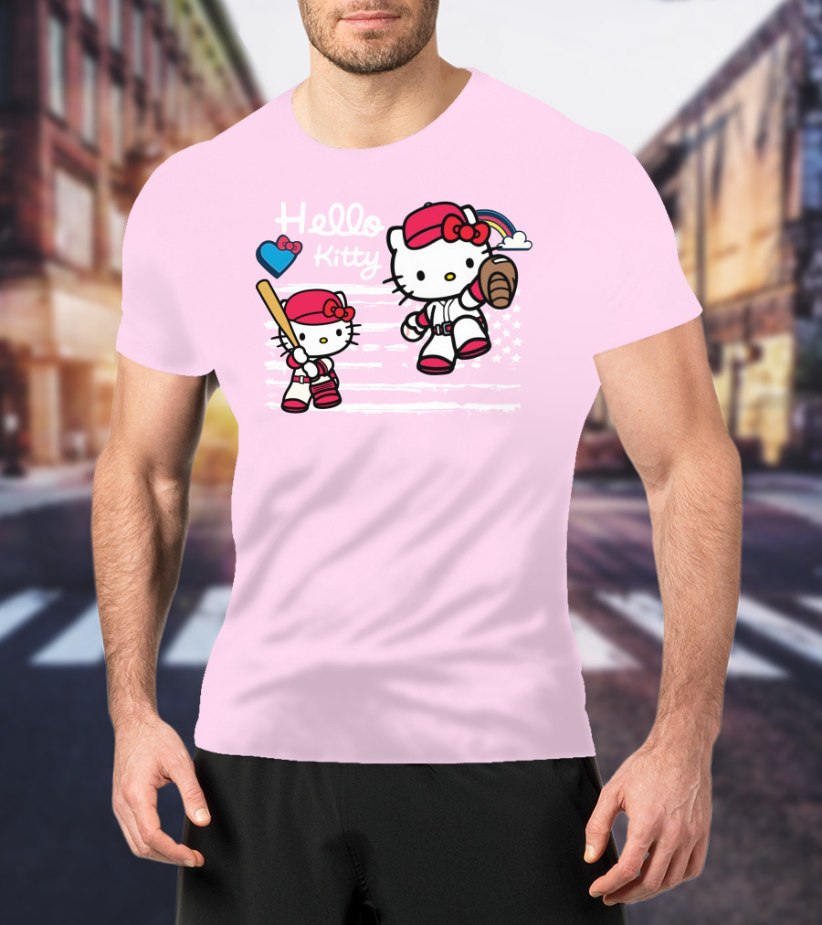 Hello Kitty Baseball American Flag Theme For Fans T-Shirt