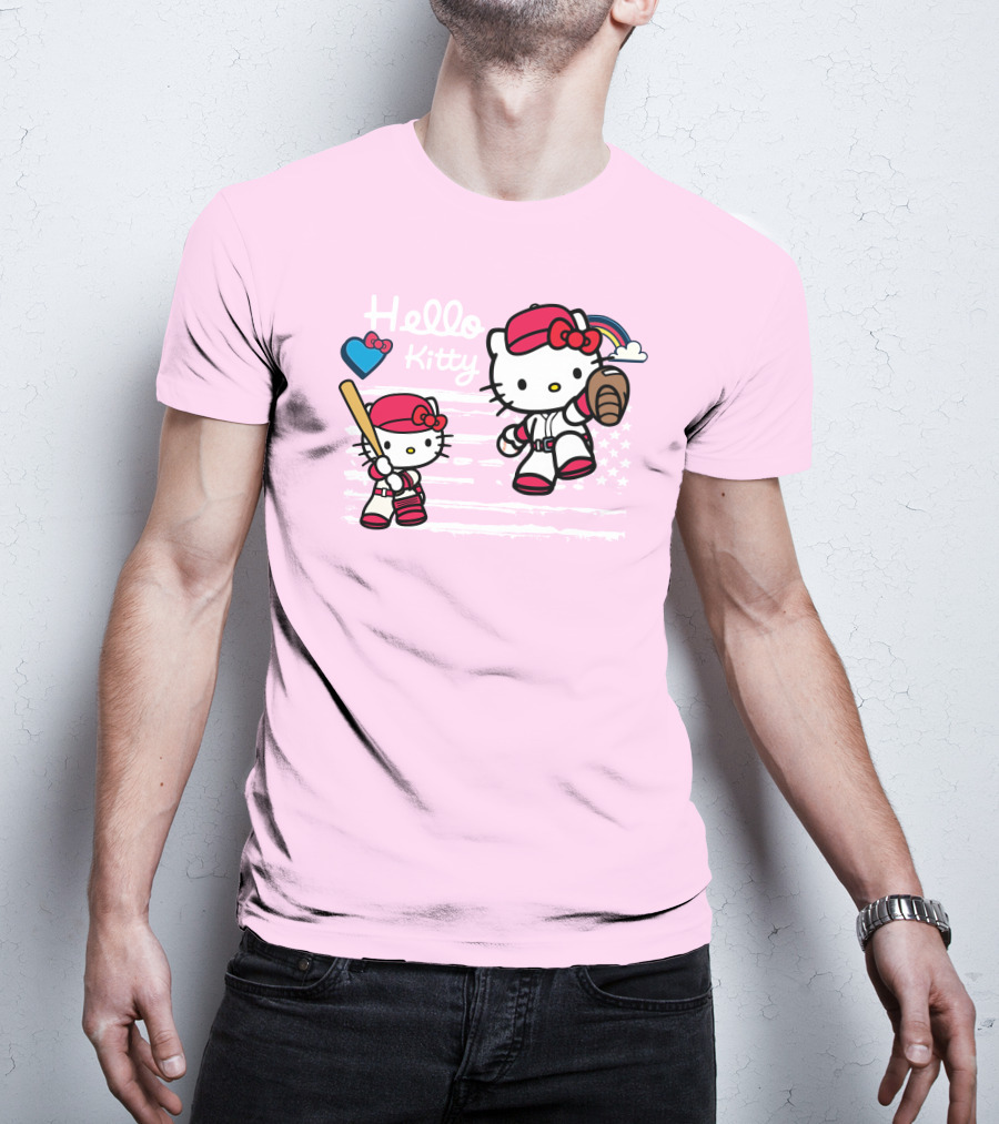 Hello Kitty Baseball American Flag Theme For Fans T-Shirt
