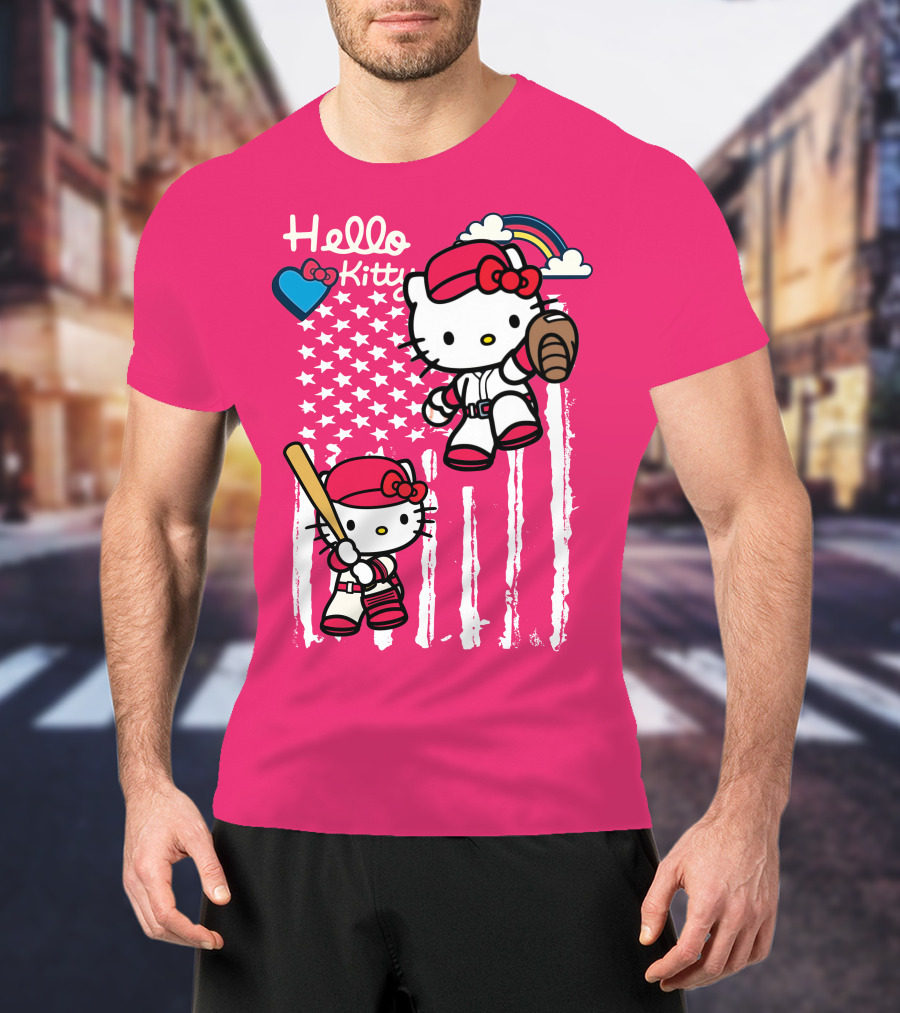 Hello Kitty Baseball American Stars Rainbow T-Shirt