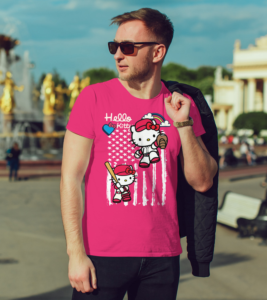 Hello Kitty Baseball American Stars Rainbow T-Shirt