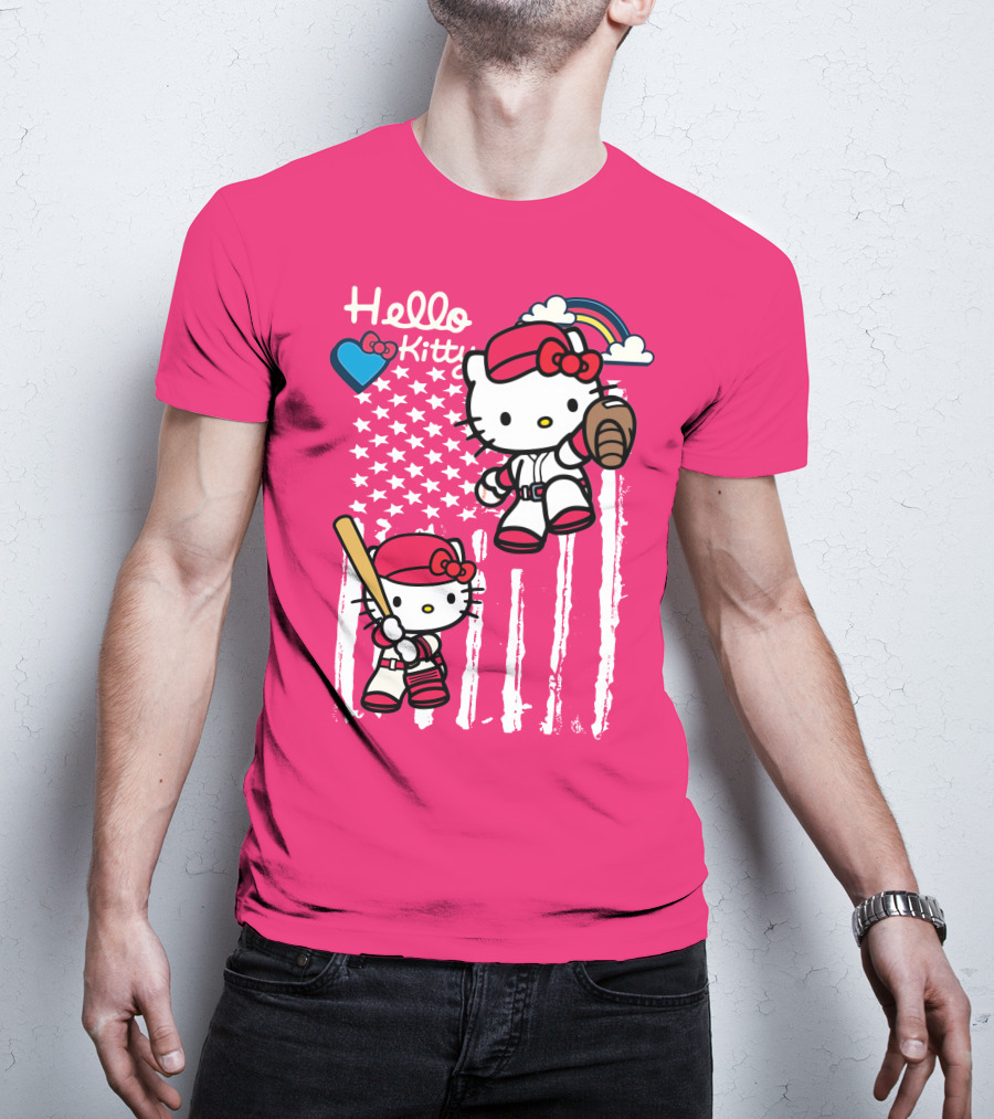 Hello Kitty Baseball American Stars Rainbow T-Shirt
