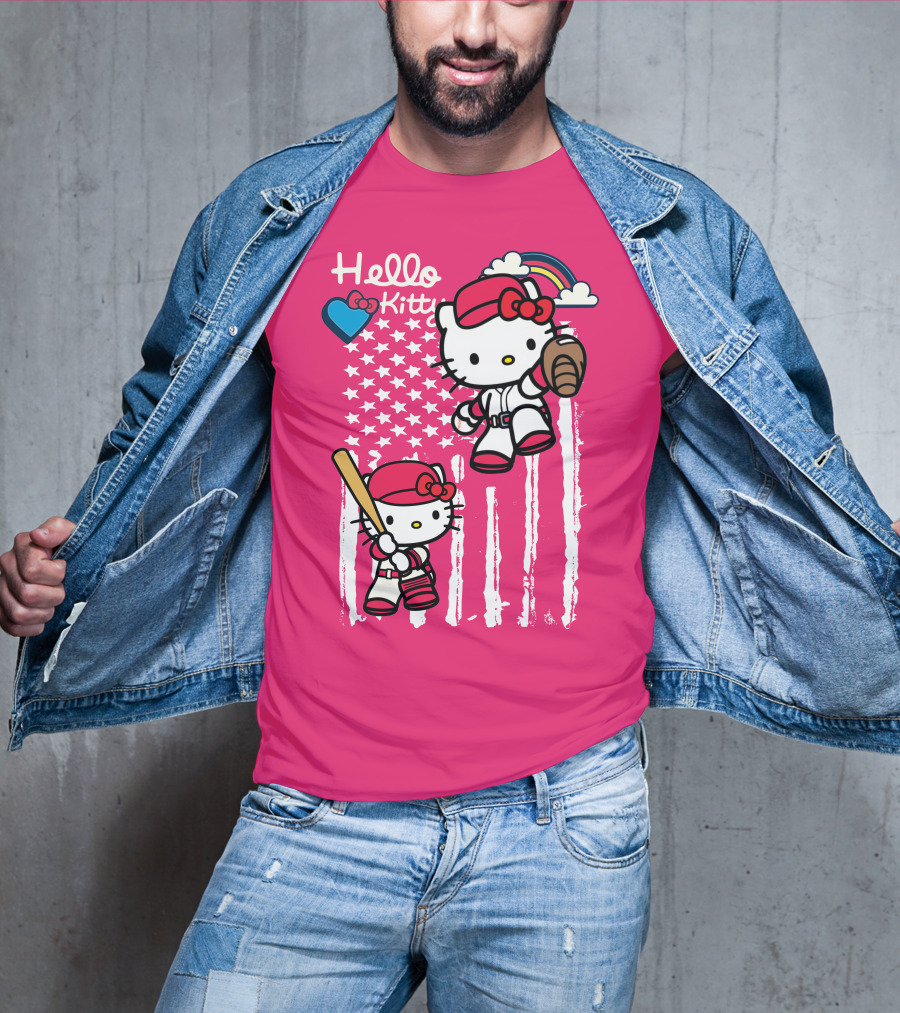 Hello Kitty Baseball American Stars Rainbow T-Shirt