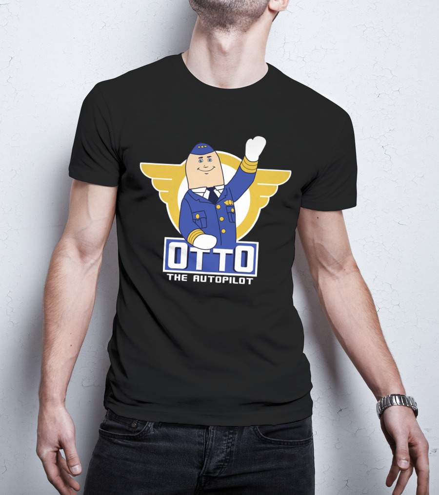 Airplane Movie Otto The Autopilot Waving With Pilot Wings T-Shirt