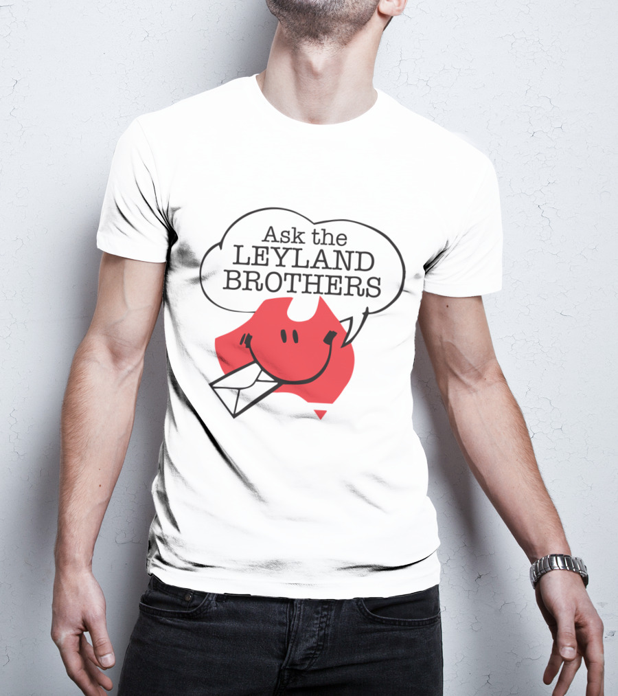 Ask The Leyland Brothers Speech Bubble Smiley With Envelope On Australia Map T-Shirt