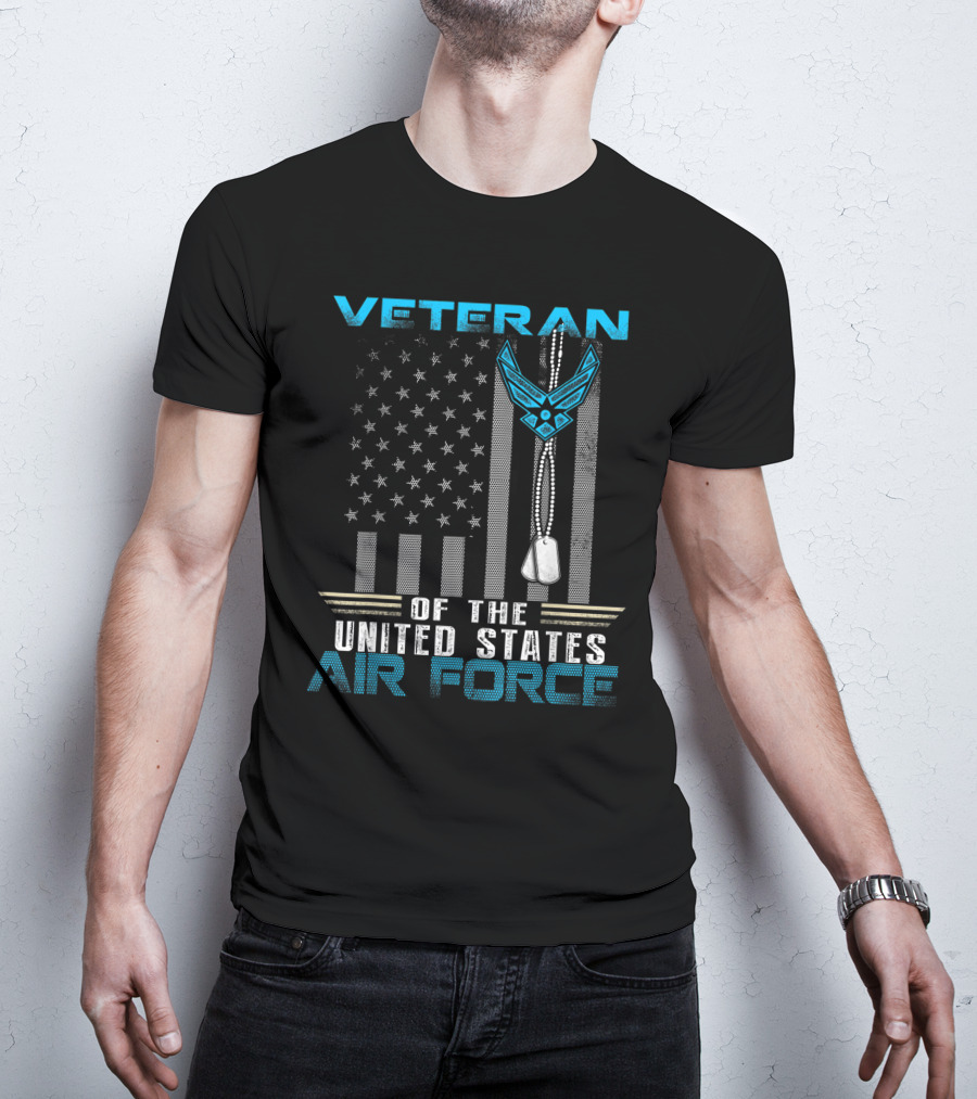 Veteran United States Air Force With Dog Tags And Flag T-Shirt