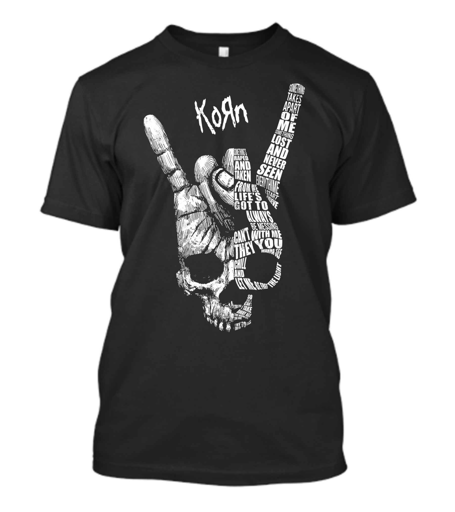 Korn Skull Hand Gesture With Text Phrases T-Shirt