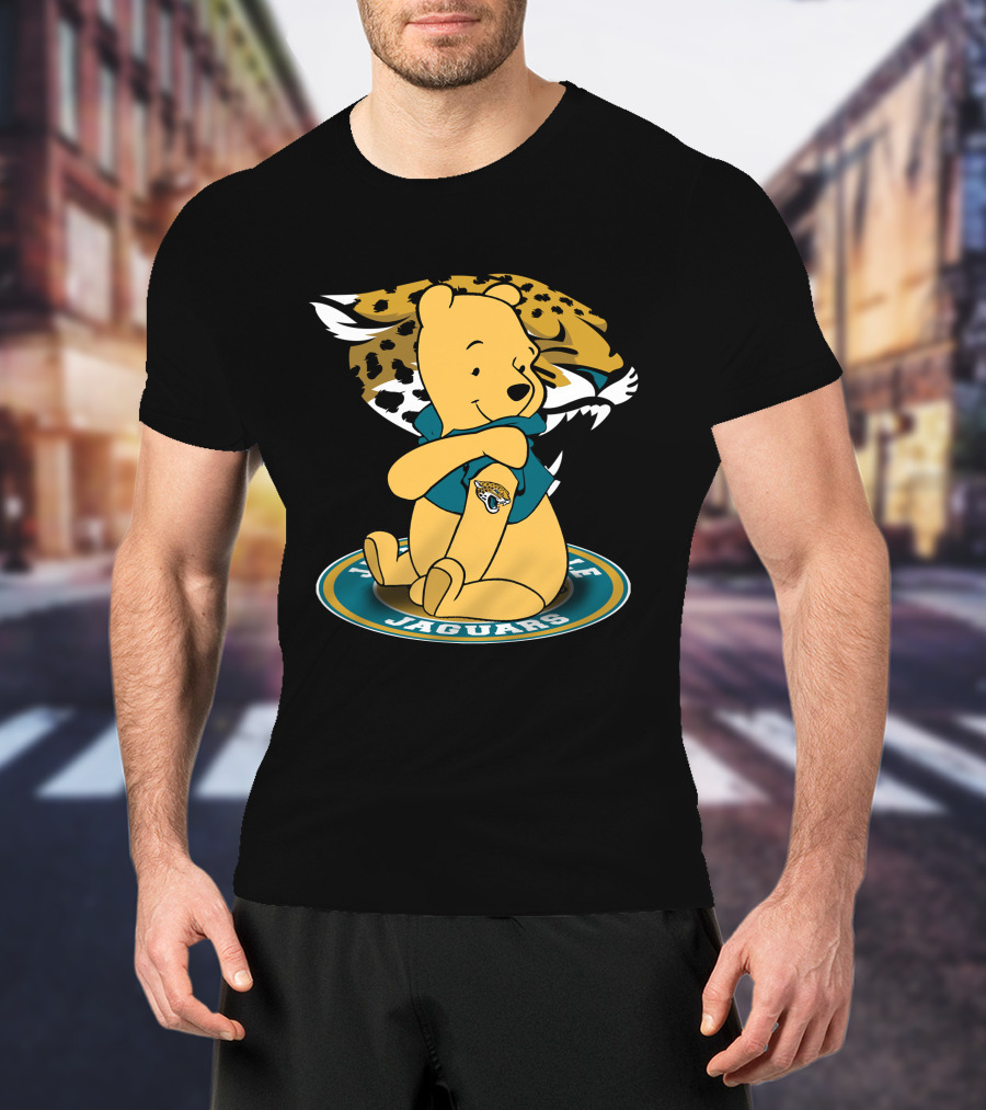 Pooh Jaguars Sitting With Jacksonville Logo And Teal T-Shirt