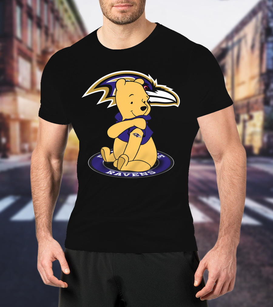 Winnie Pooh Baltimore Ravens Crossover T-Shirt