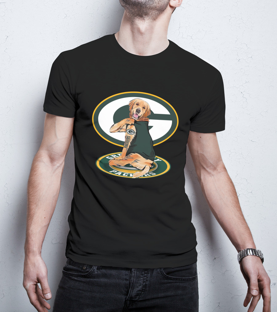 Golden Retriever Wearing Green Bay Packers Jersey T-Shirt