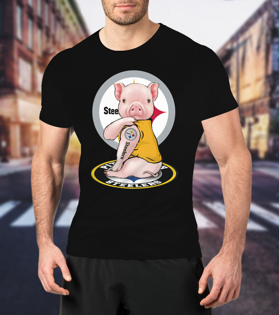 Steelers Pig Fan With Tattoo In Team Colors T-Shirt