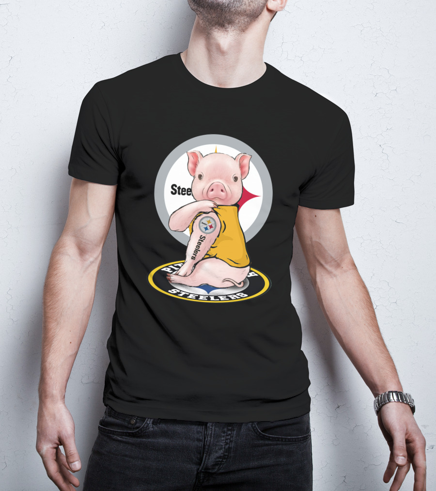 Steelers Pig Fan With Tattoo In Team Colors T-Shirt