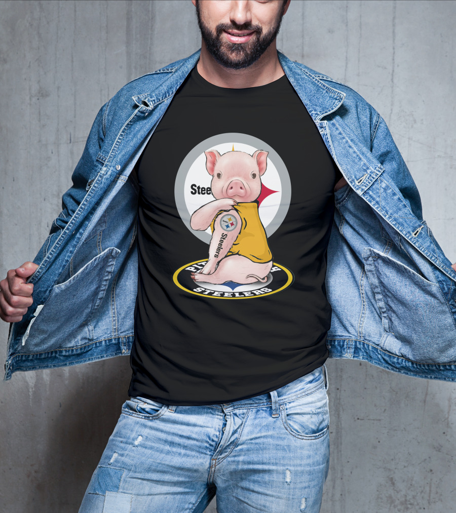 Steelers Pig Fan With Tattoo In Team Colors T-Shirt