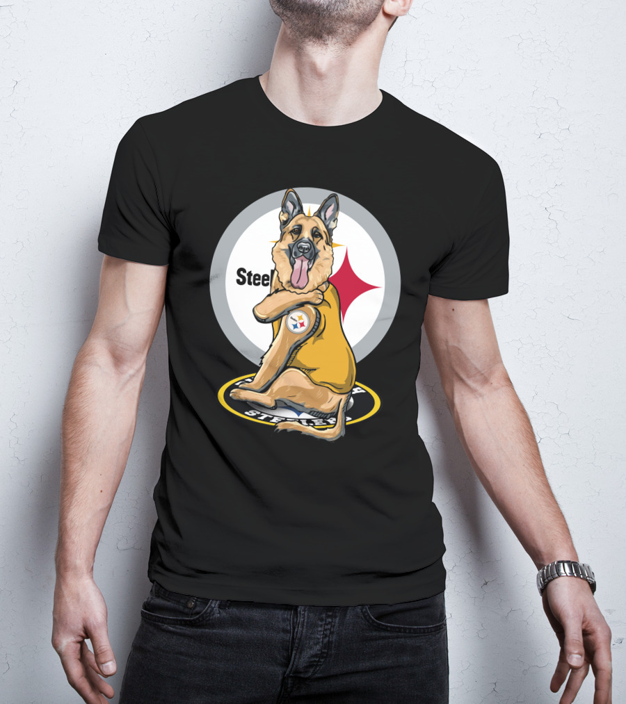 Steelers German Shepherd With NFL Logo And Team Colors T-Shirt