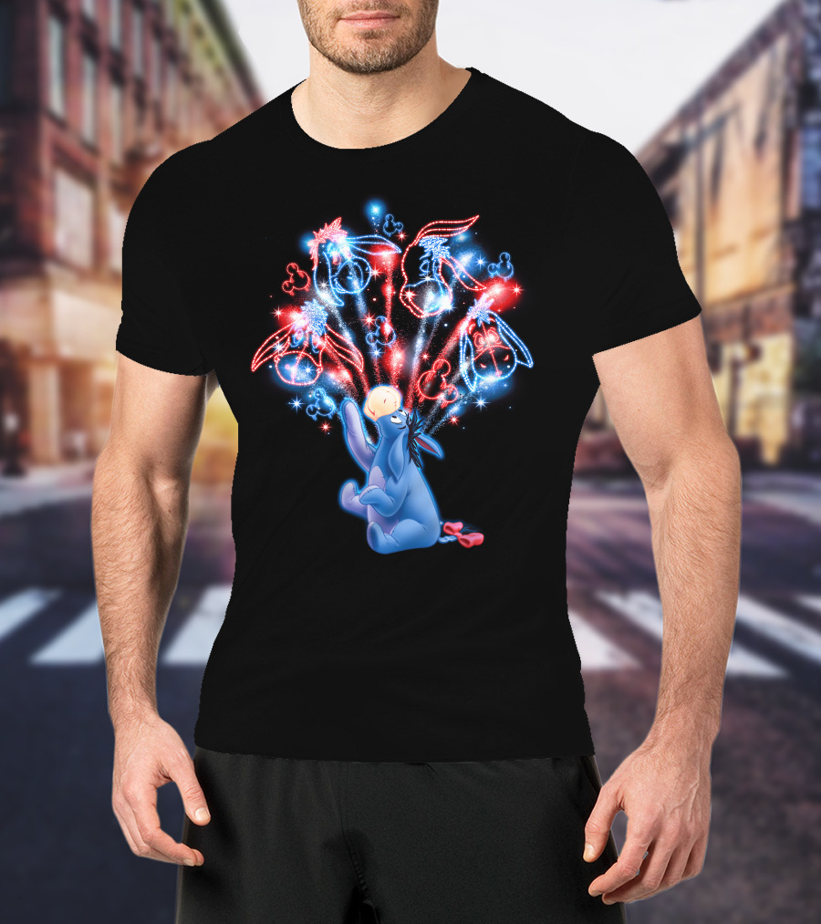 Eeyore Celebrates With Fireworks And Mickey Shapes T-Shirt