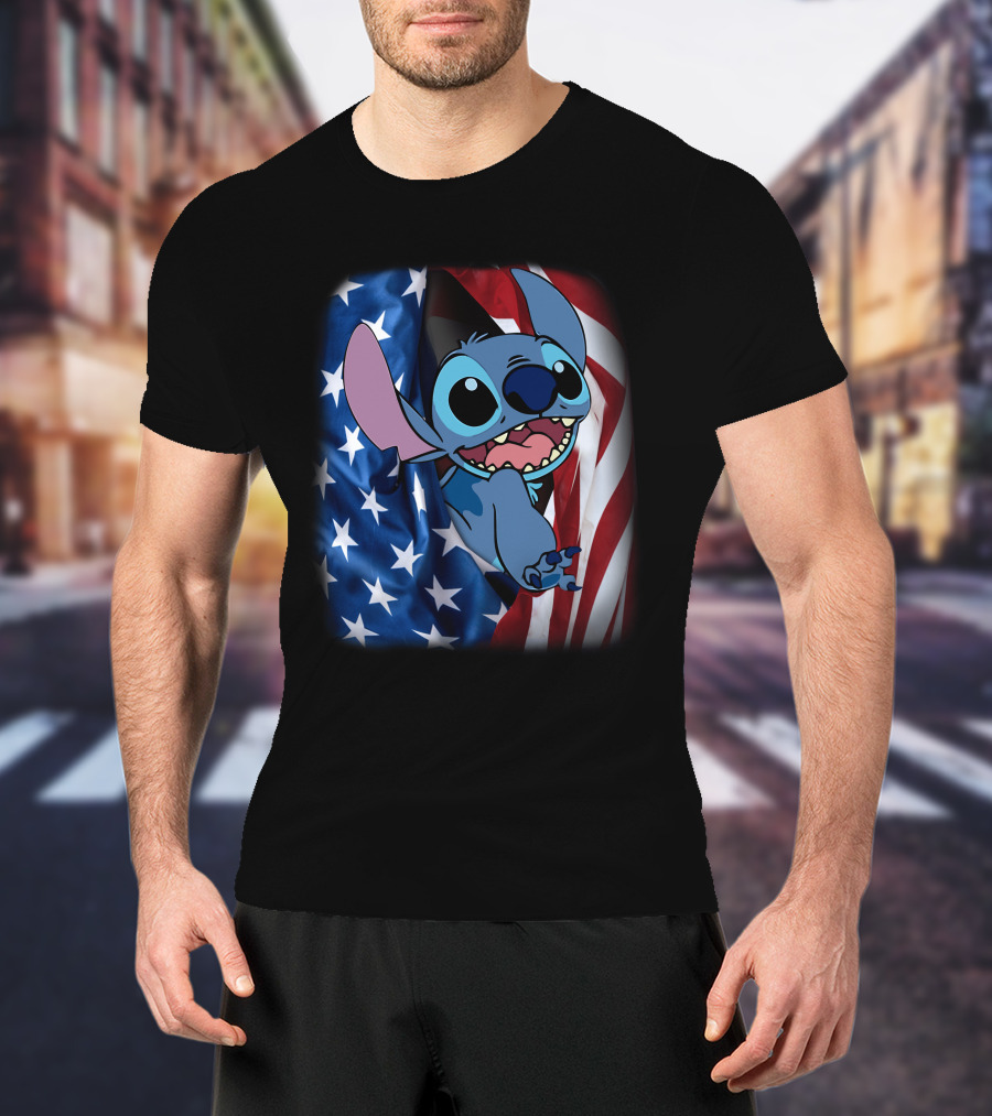 Stitch American Flag Fourth Of July T-Shirt