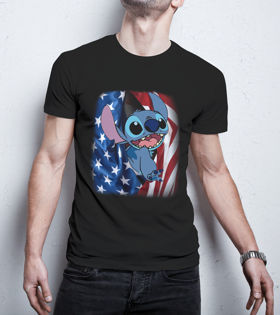 Stitch American Flag Fourth Of July T-Shirt