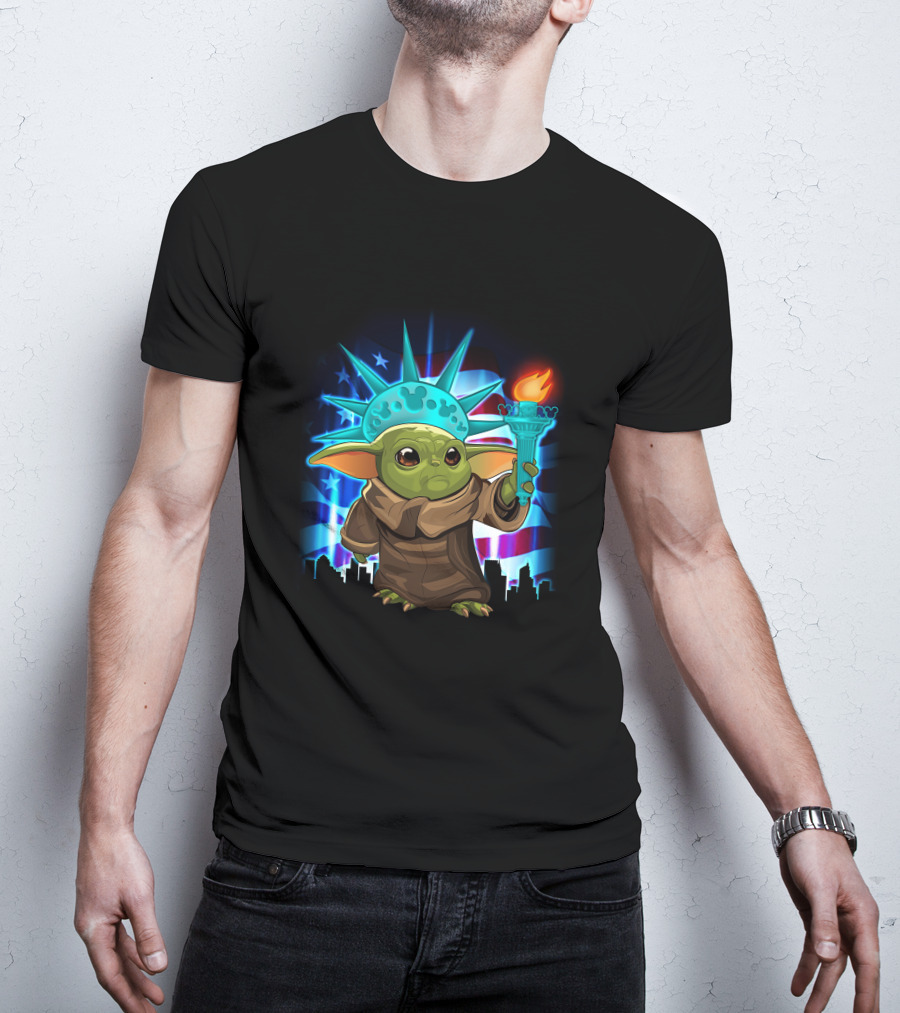 Baby Yoda Fourth Of July Liberty Torch T-Shirt