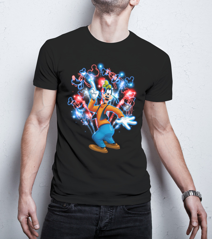 Goofy Disney Fireworks Celebration With Mickey Mouse Shapes T-Shirt