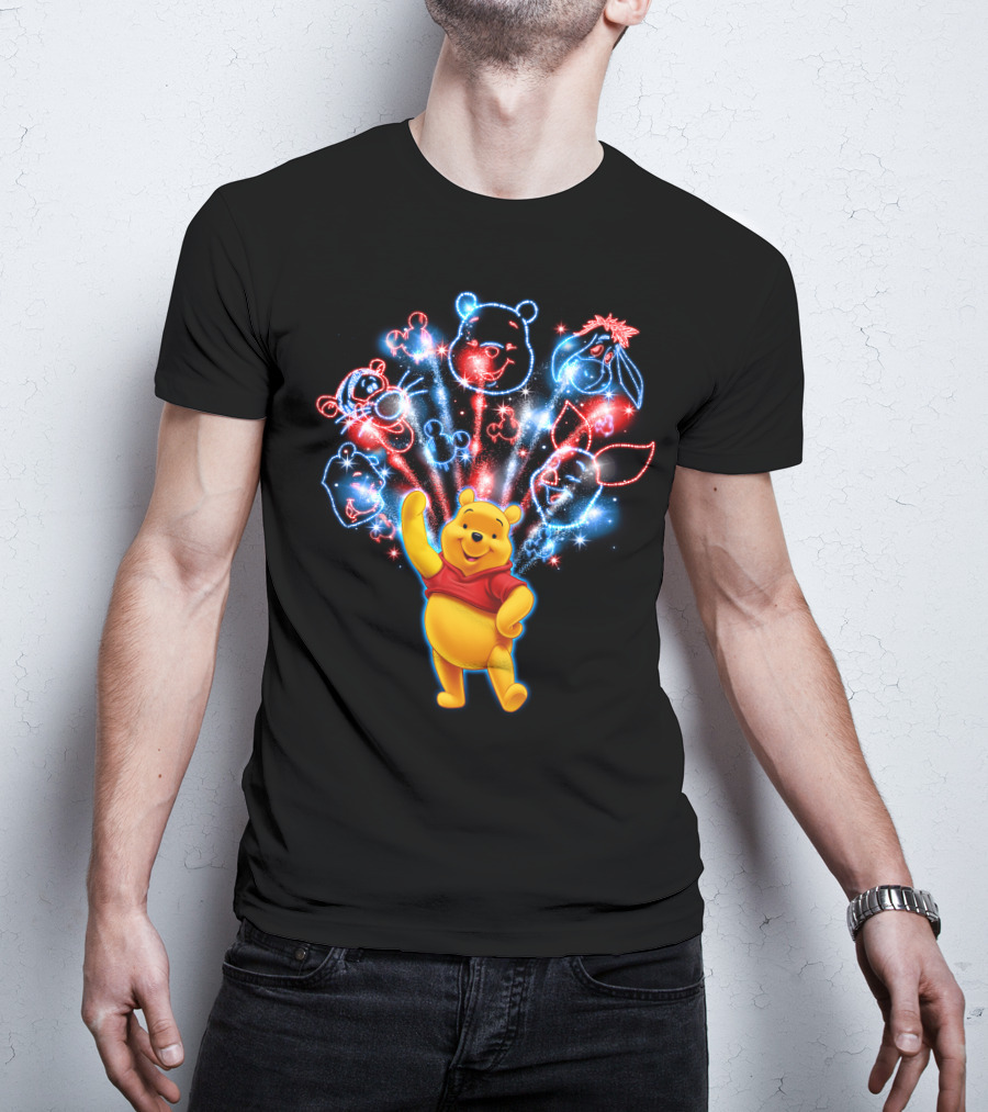Winnie The Pooh Fireworks Celebration With Tigger Eeyore Piglet And Mickey Shapes T-Shirt