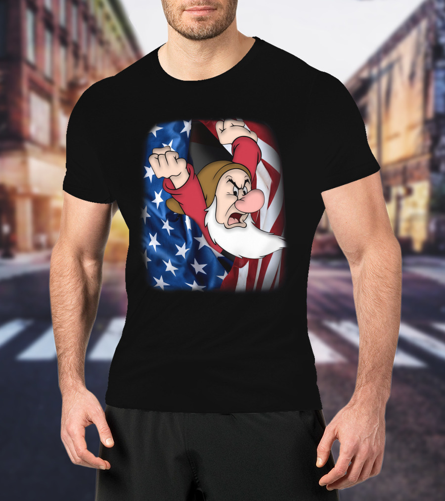 Grumpy American Flag Stars And Stripes Burst T-Shirt