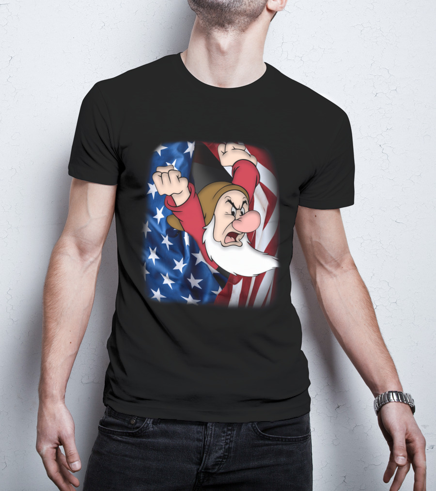 Grumpy American Flag Stars And Stripes Burst T-Shirt