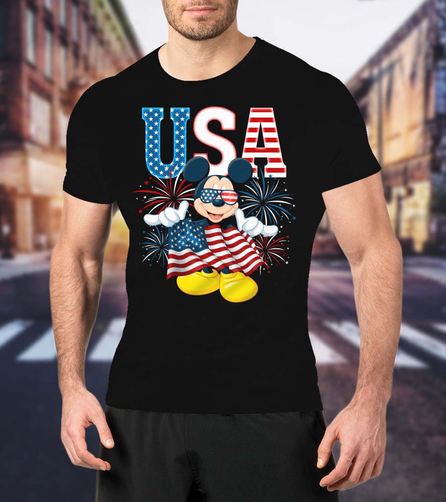 USA Flag Mickey Mouse Fireworks T-Shirt
