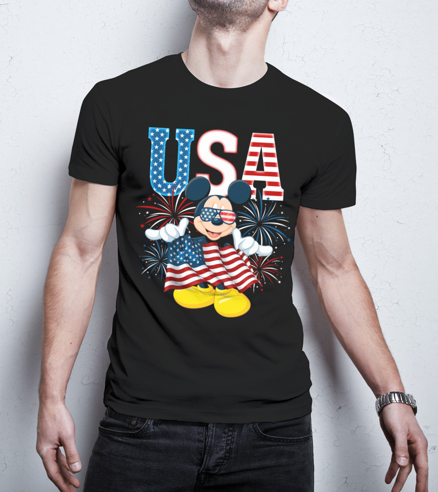 USA Flag Mickey Mouse Fireworks T-Shirt