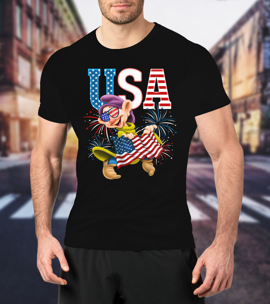 USA Dopey Stars And Stripes Fireworks T-Shirt