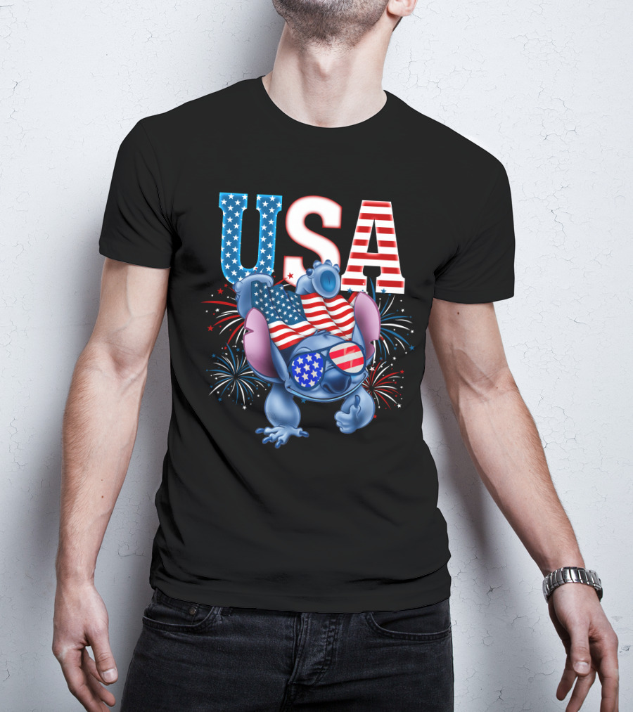 USA Flag Stitch Fireworks T-Shirt
