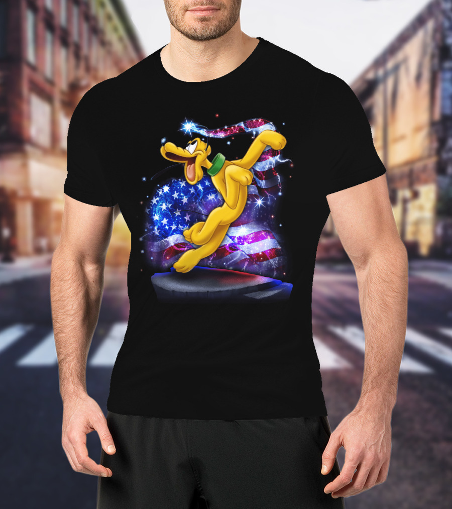 Pluto Bling July Patriotic Celebration Starry American Flag T-Shirt